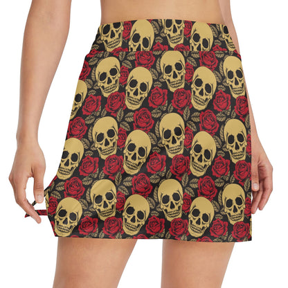 Skull And Roses Print Design LKS302 17" Golf & Pickleball Skort with Pockets