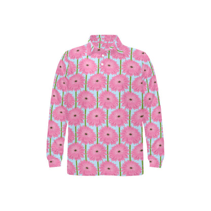Gerberas Pattern Print Design GB01 Long Sleeve Polo Shirt For Men's