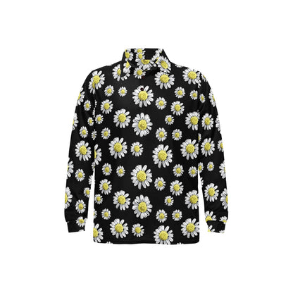 Daisy Pattern Print Design DS01 Long Sleeve Polo Shirt For Men's
