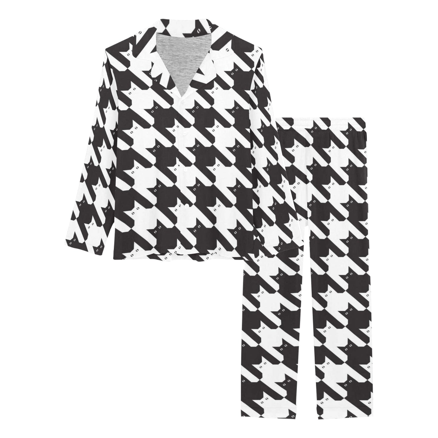 Cat HoundstoothPattern Print Design 01 Women's Long Pajama Set