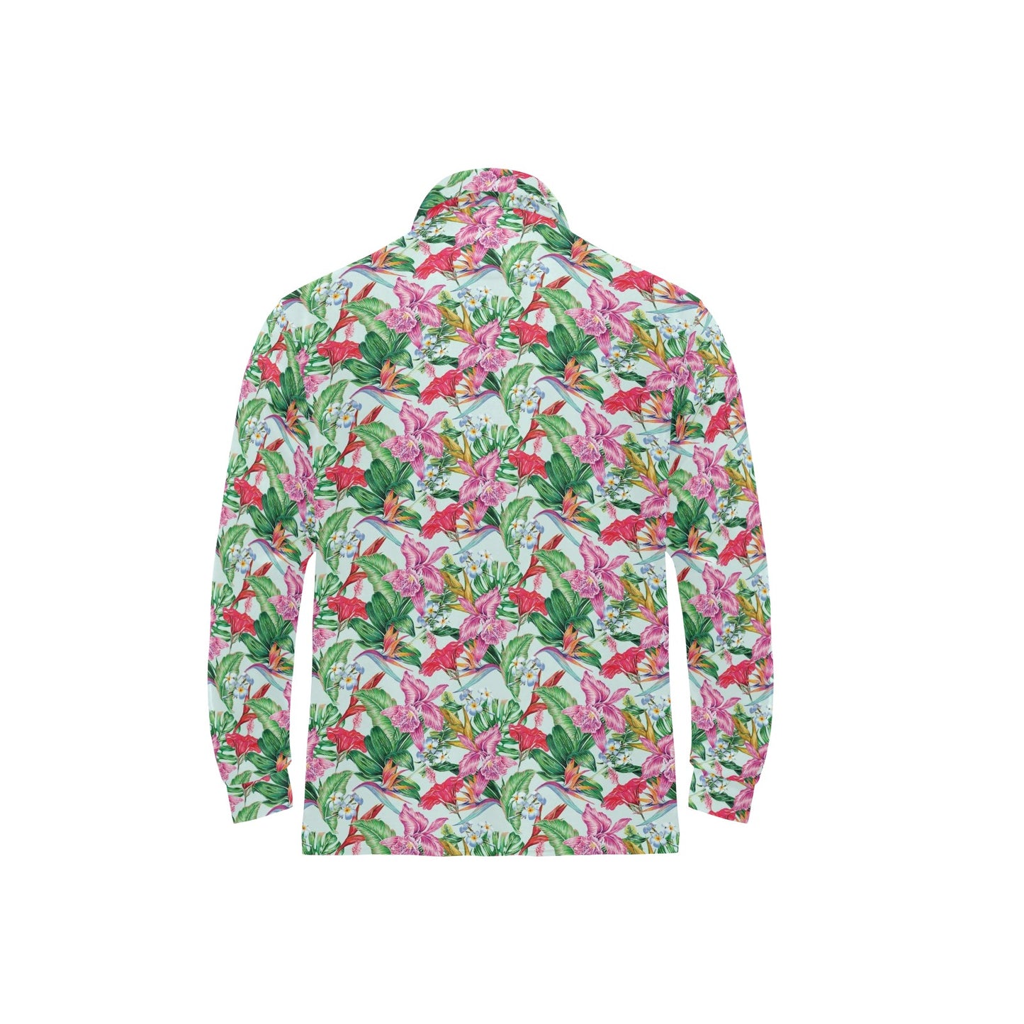 Tropical Flower Print Design LKS304 Long Sleeve Polo Shirt For Men's