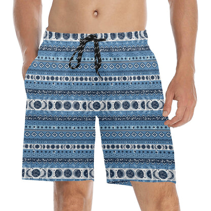 Sun Moon Pattern Print Design LKS306 Men's Swim Trunks Beach Shorts