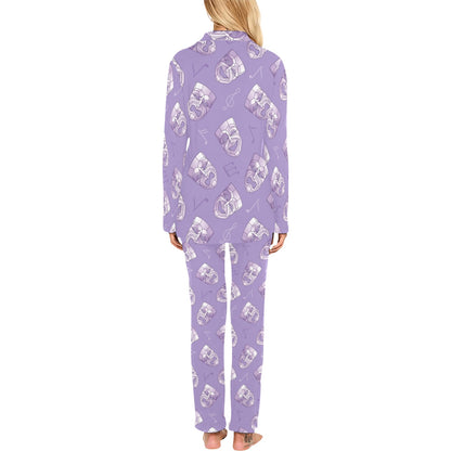 Acting Mask Pattern Print Design 05 Women's Long Pajama Set
