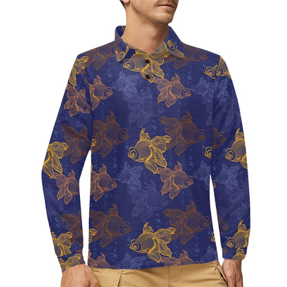 Goldfish Pattern Print Design 01 Long Sleeve Polo Shirt For Men's