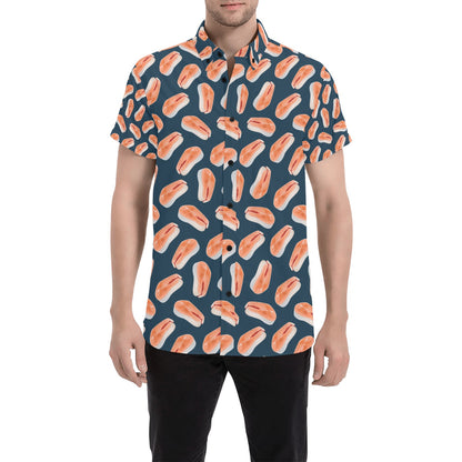 Salmon Steak Print Design LKS306 Men Short Sleeve Button Up Shirt