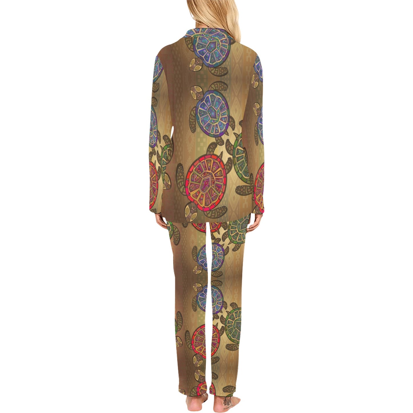 Sea Turtle Tribal Colorful Women's Long Pajama Set