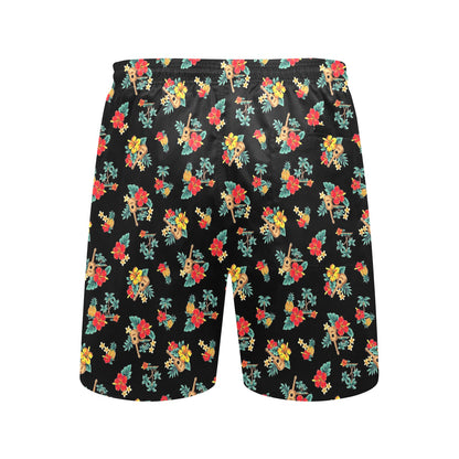 Hawaiian Flower Themed Print Men's Swim Trunks Beach Shorts