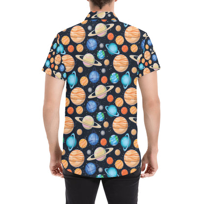 Planet Colorful Print Design LKS301 Men Short Sleeve Button Up Shirt