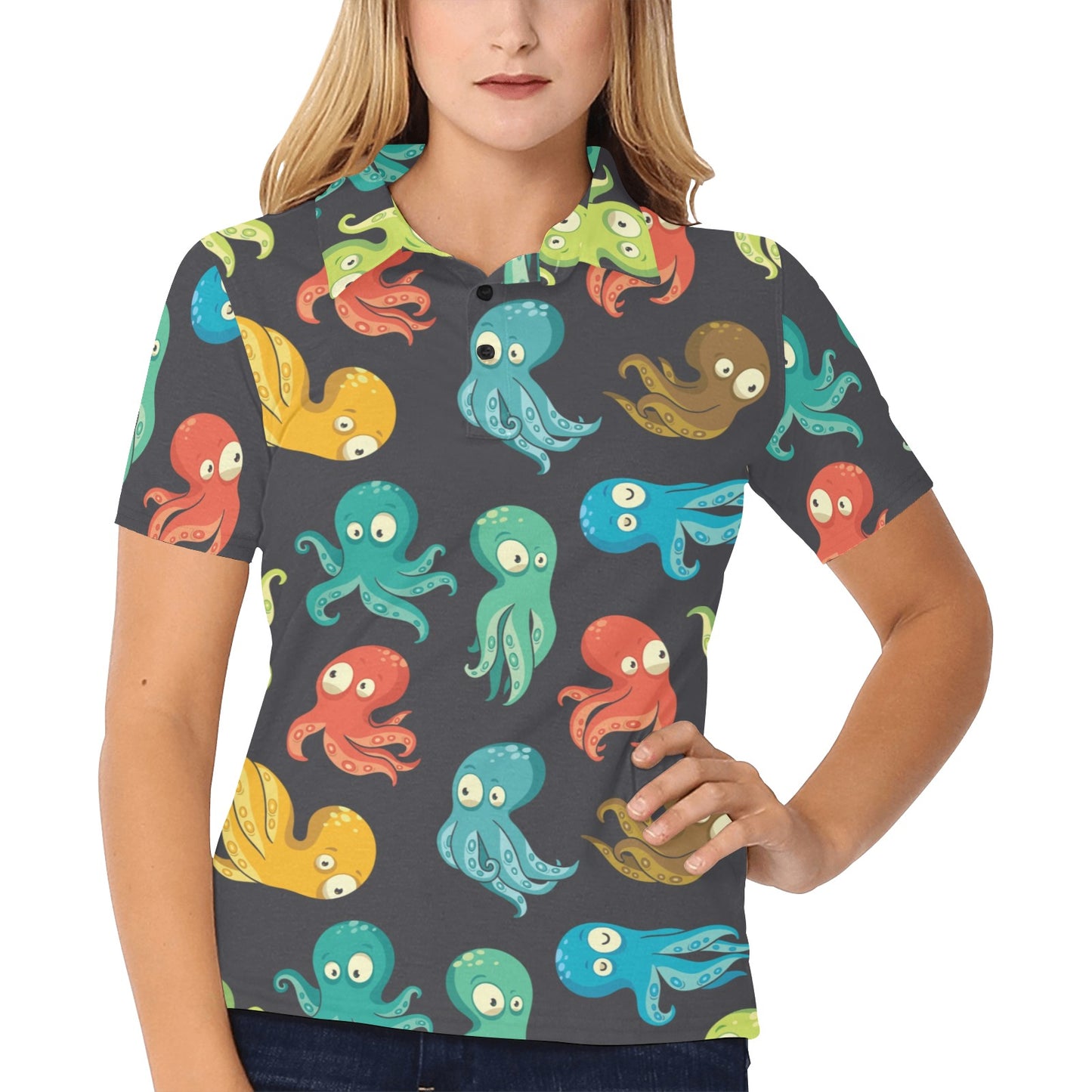 Octopus Pattern Print Design A01 Women's Polo Shirt