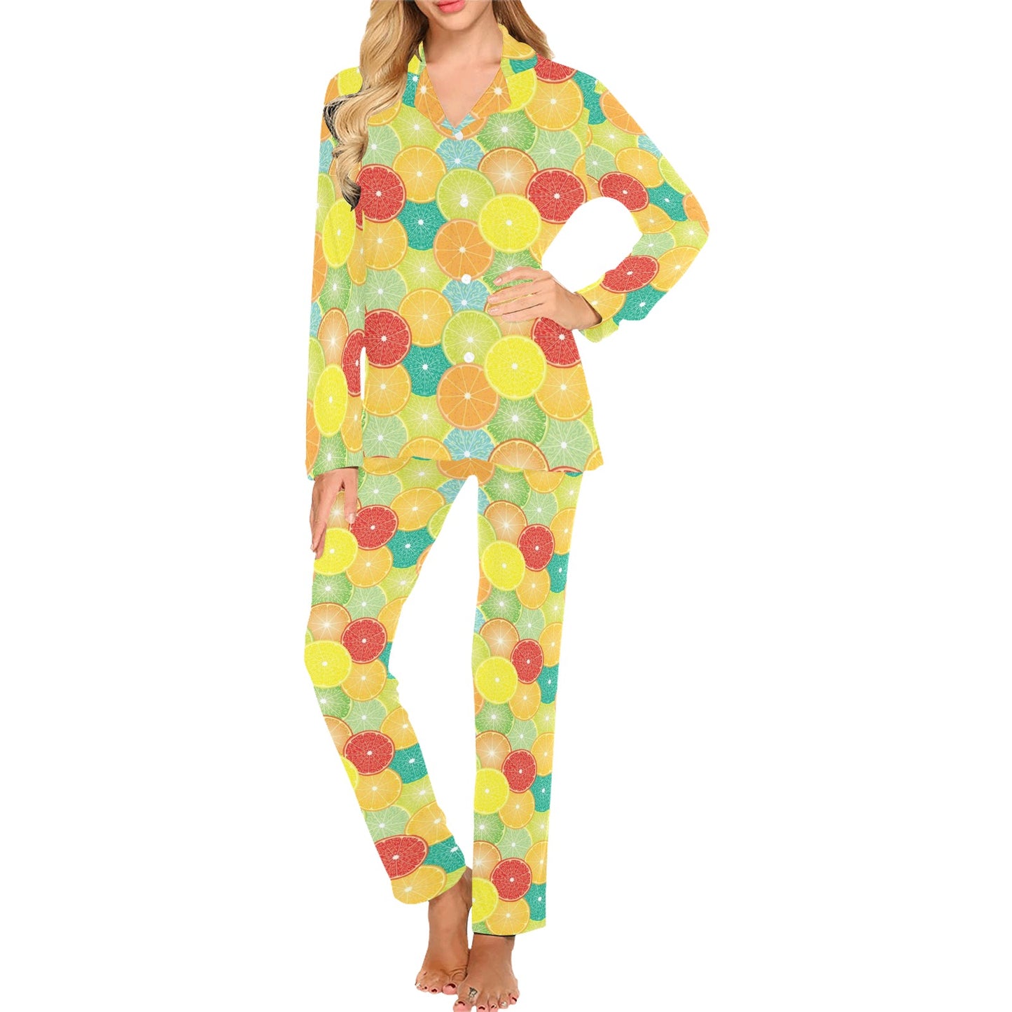 Citrus Pattern Print Design 01 Women's Long Pajama Set