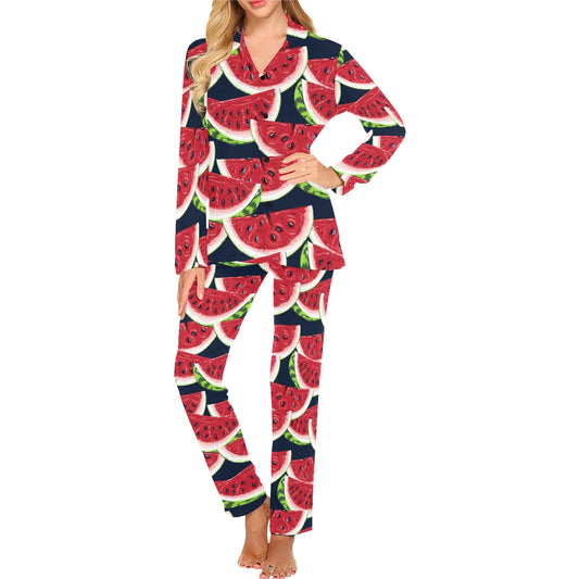 Watermelon Pattern Print Design WM011 Women's Long Pajama Set
