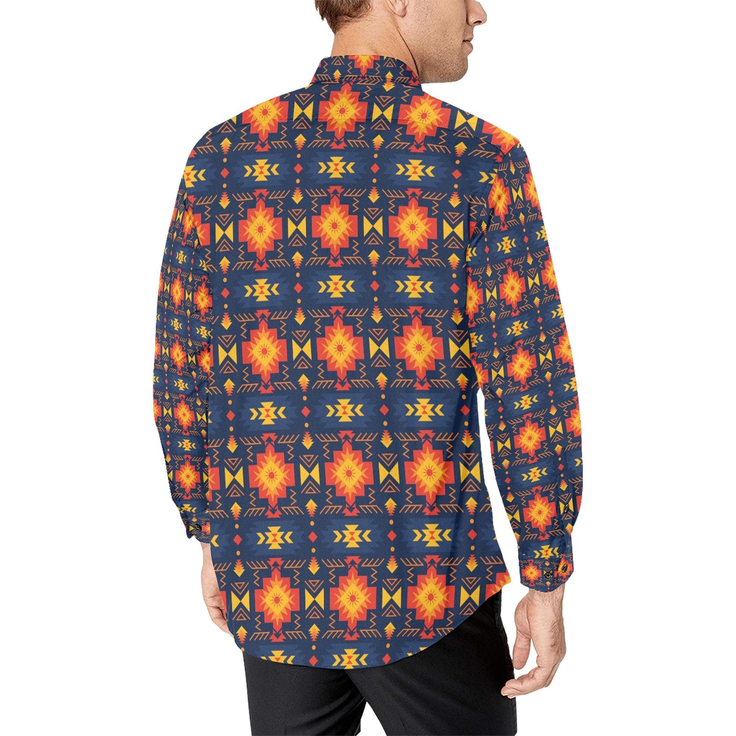 Southwest Pattern Print Design LKS307 Men's Long Sleeve Dress Shirt