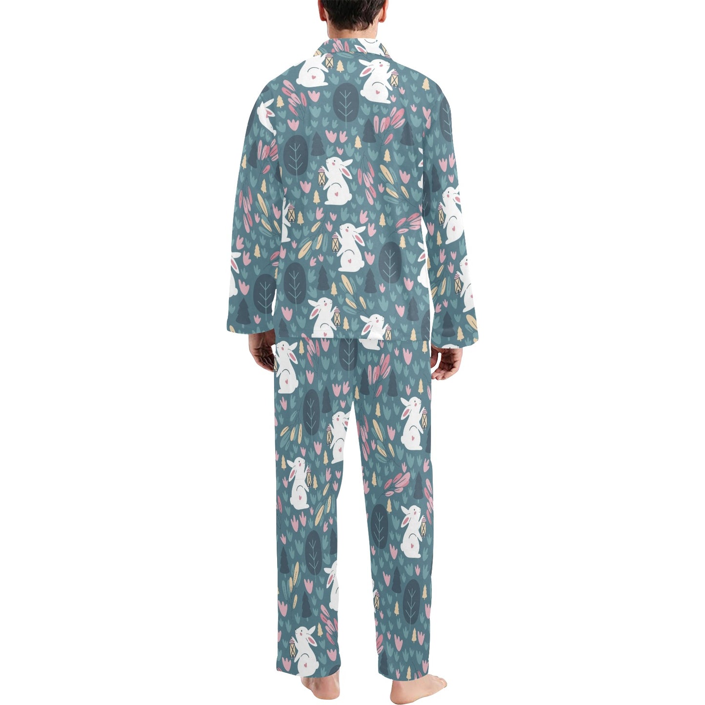 Rabbit Pattern Print Design RB013 Men's Long Pajama Set