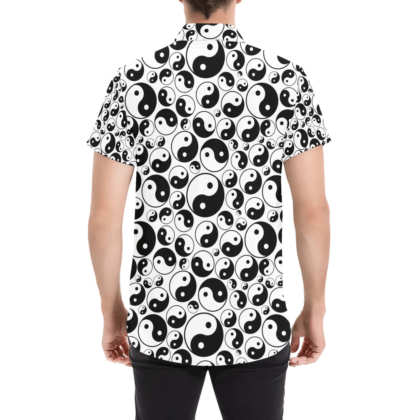 Yin Yang Print Design LKS302 Men Short Sleeve Button Up Shirt