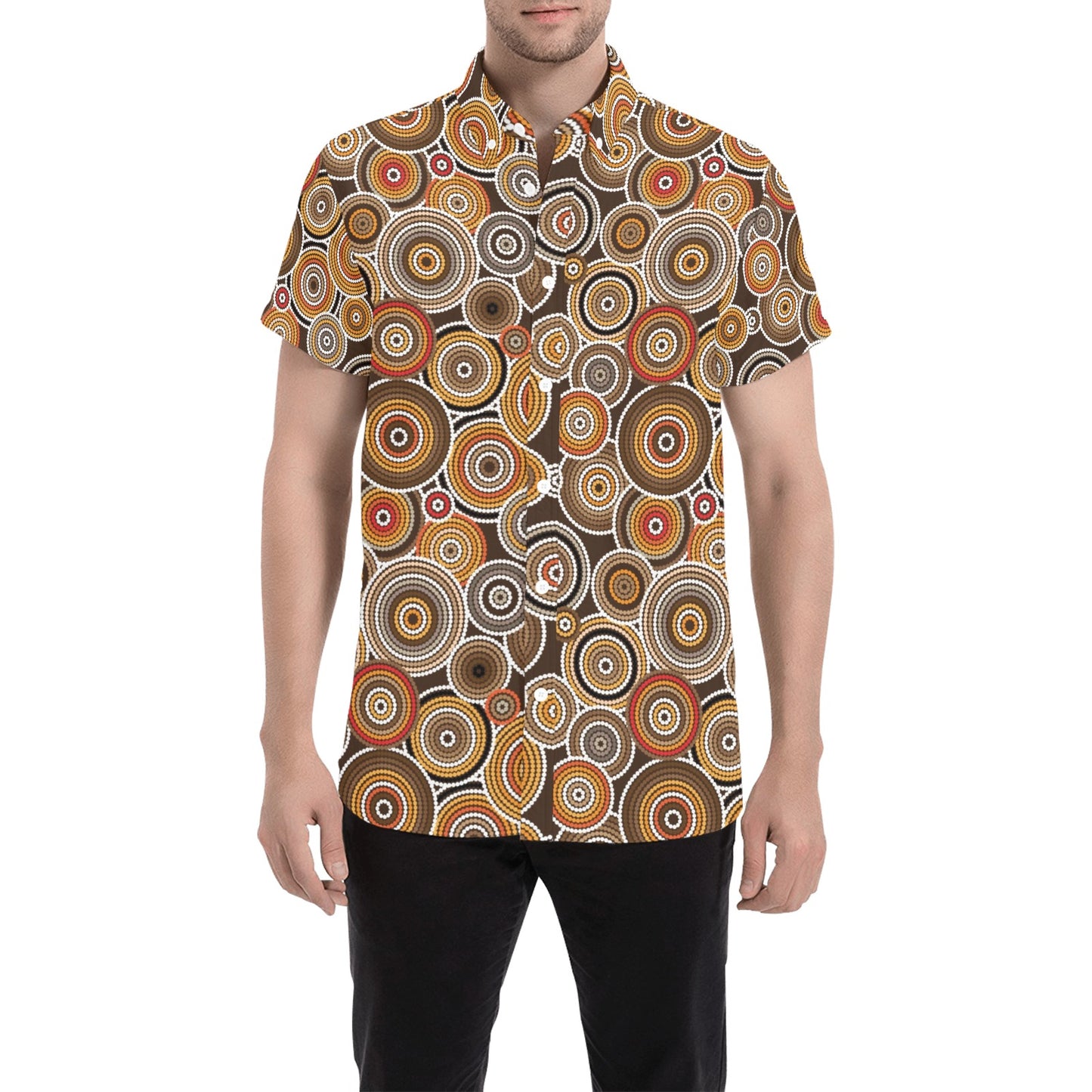 Aboriginal Print Design LKS402 Men Short Sleeve Button Up Shirt