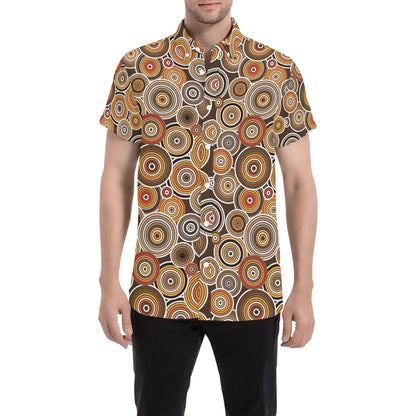 Aboriginal Print Design LKS402 Men Short Sleeve Button Up Shirt