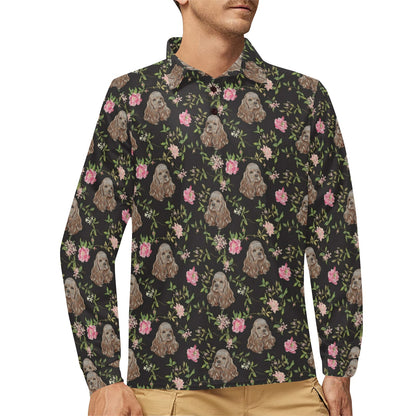 Cocker Pattern Print Design 03 Long Sleeve Polo Shirt For Men's