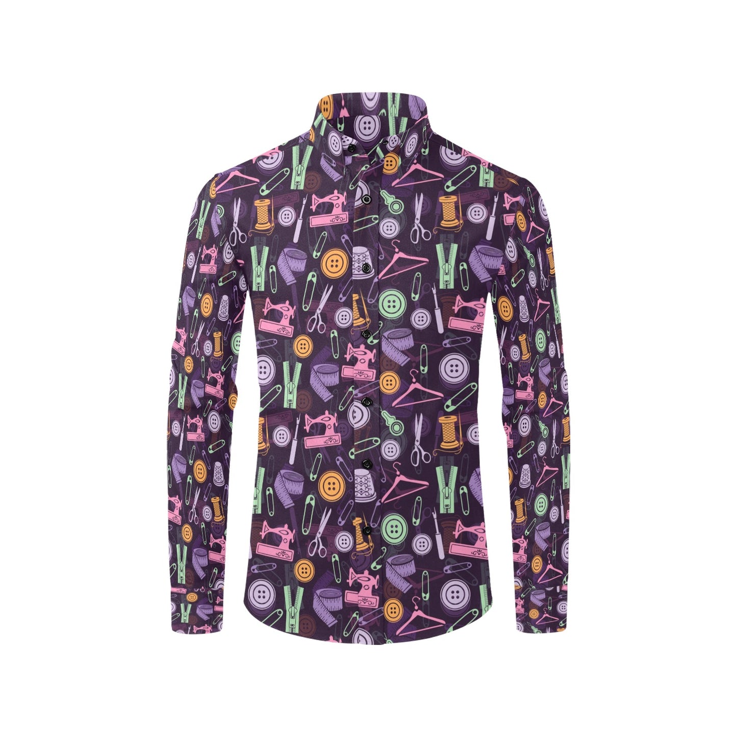 Sewing Equipment Print Design LKS306 Men's Long Sleeve Dress Shirt