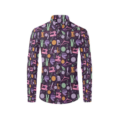 Sewing Equipment Print Design LKS306 Men's Long Sleeve Dress Shirt