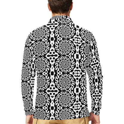 Yin Yang Spiral Design Print Long Sleeve Polo Shirt For Men's