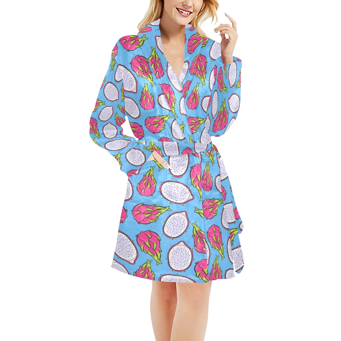 Dragonfruit Pattern Print Design DF04 Women's Fleece Robe