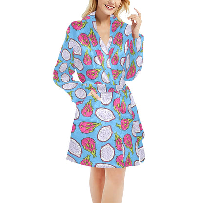 Dragonfruit Pattern Print Design DF04 Women's Fleece Robe