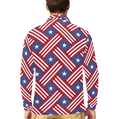 American flag Pattern Long Sleeve Polo Shirt For Men's