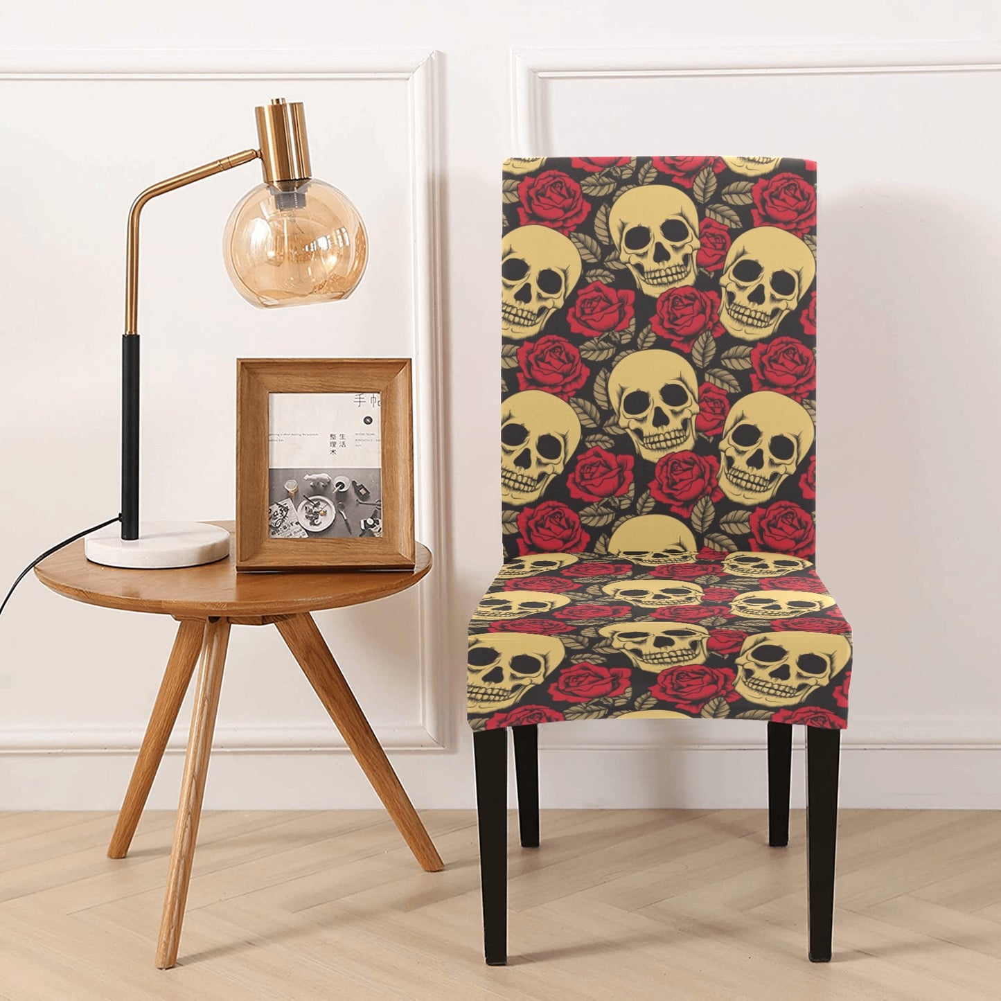 Skull And Roses Print Design LKS302 Dining Chair Slipcover