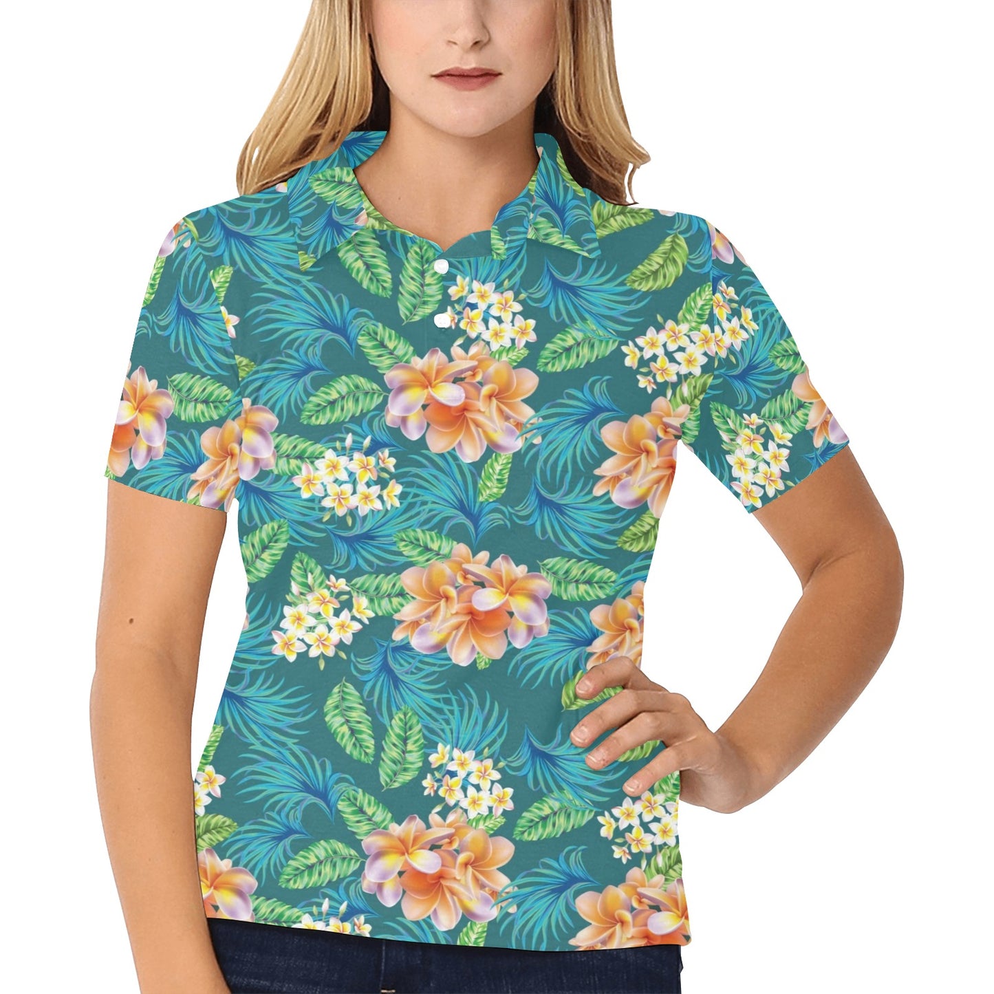 Plumeria Tropical Flower Design Print Women's Polo Shirt