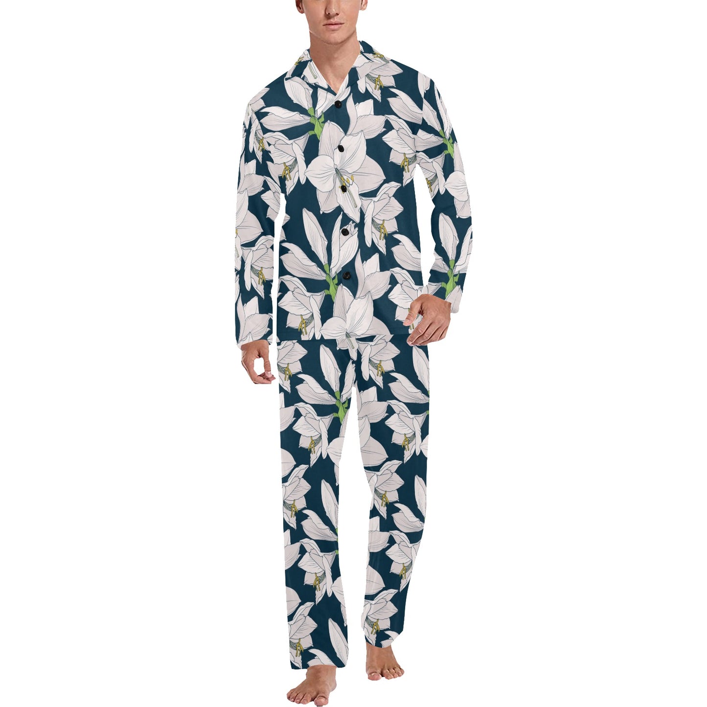 Amaryllis Pattern Print Design 01 Men's Long Pajama Set