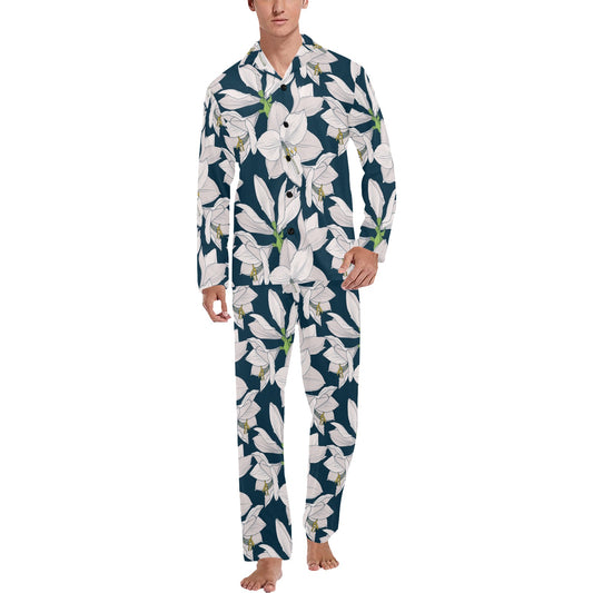 Amaryllis Pattern Print Design 01 Men's Long Pajama Set