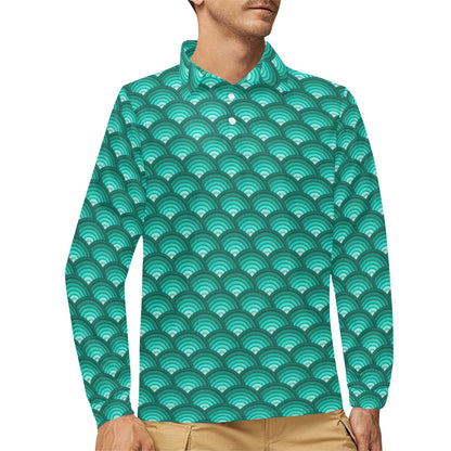 Scales Pattern Print Design 01 Long Sleeve Polo Shirt For Men's