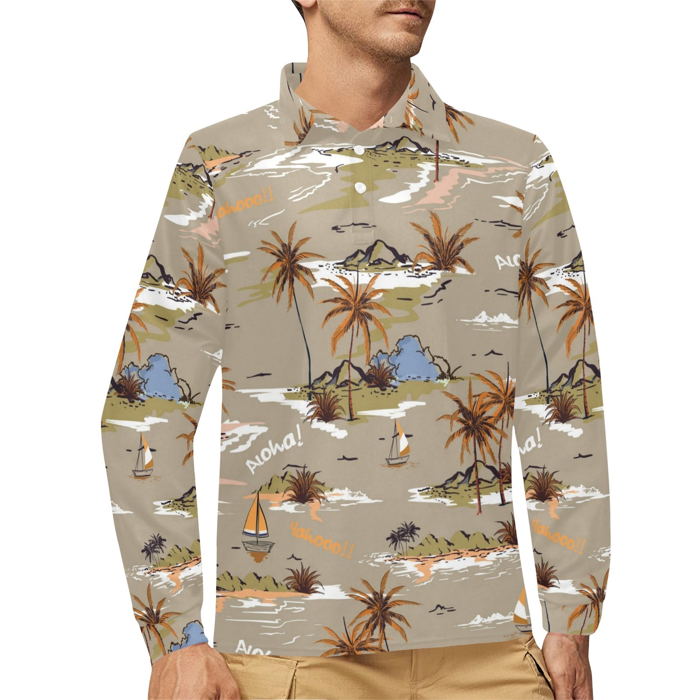 Pacific island Pattern Print Design A05 Long Sleeve Polo Shirt For Men's