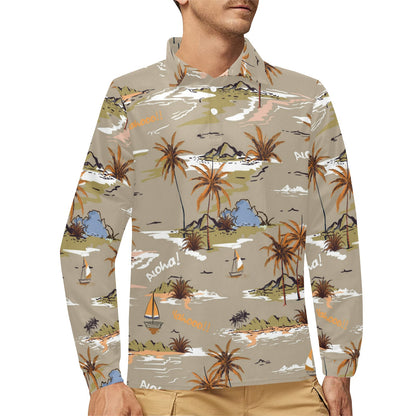 Pacific island Pattern Print Design A05 Long Sleeve Polo Shirt For Men's