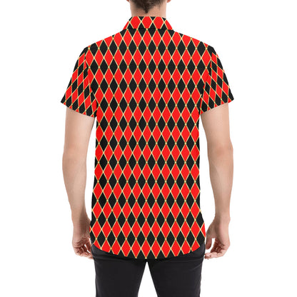 Harlequin Print Design LKS401 Men Short Sleeve Button Up Shirt