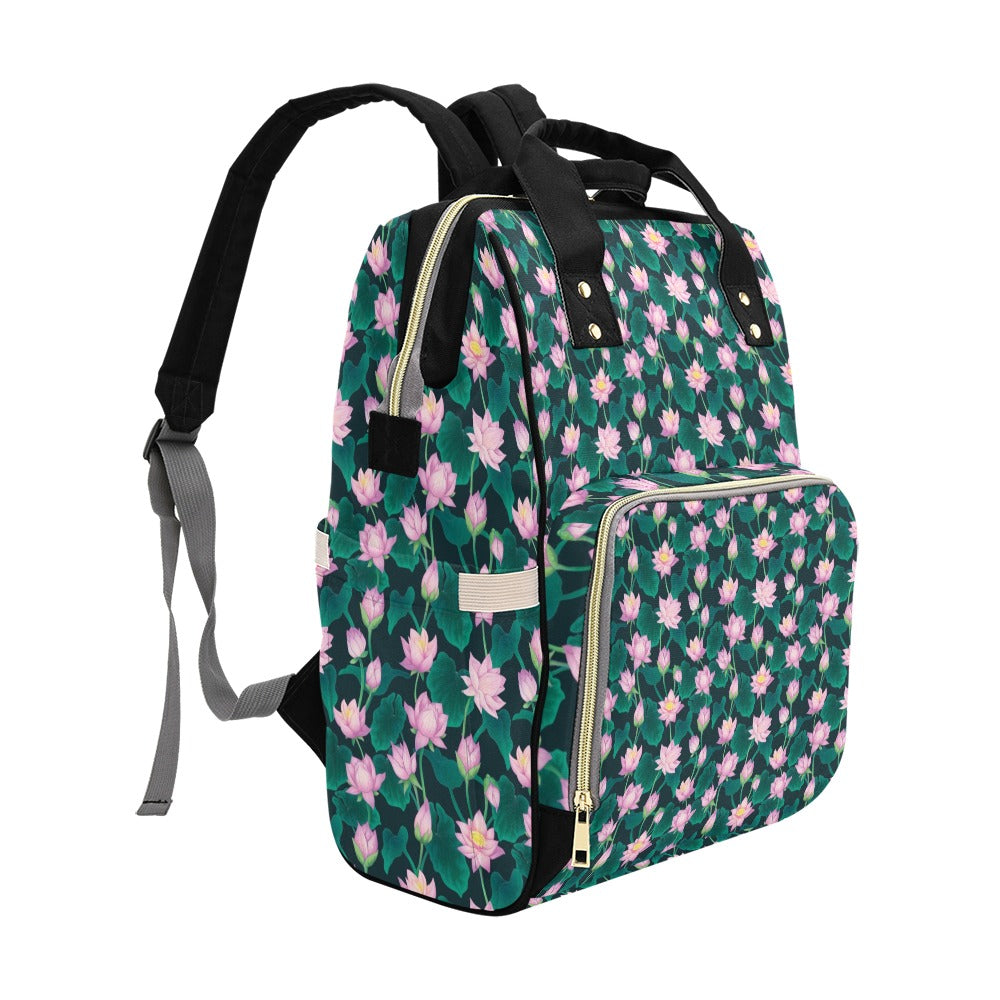Water Lily Print Design LKS302 Diaper Bag Backpack