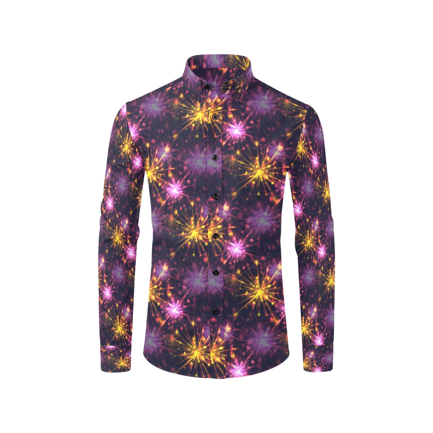 Firework Print Design LKS303 Men's Long Sleeve Dress Shirt