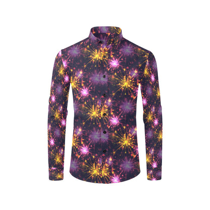 Firework Print Design LKS303 Men's Long Sleeve Dress Shirt