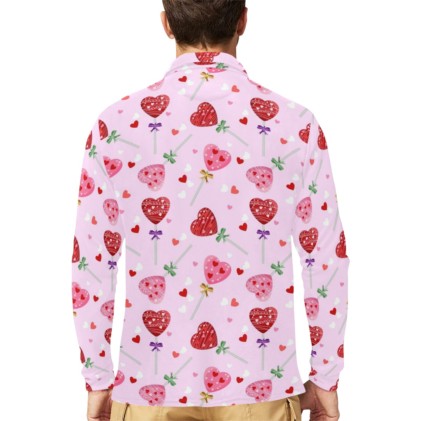 Lollipop Pattern Print Design LL07 Long Sleeve Polo Shirt For Men's