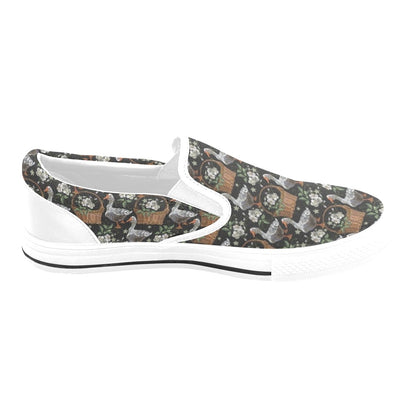 Goose Print Design LKS406 White Slip Ons Canvas Women's Shoes