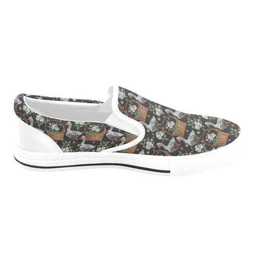 Goose Print Design LKS406 White Slip Ons Canvas Women's Shoes