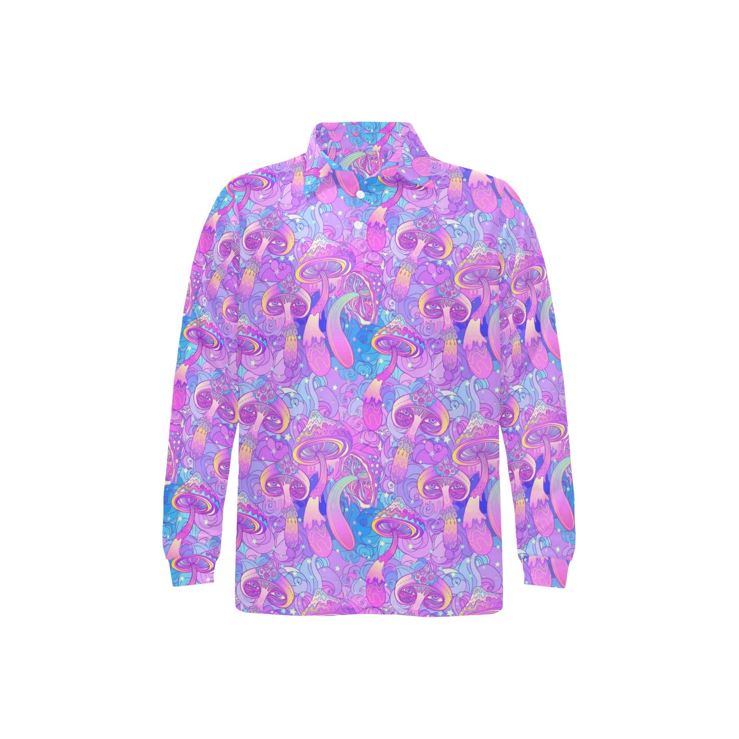 Psychedelic Trippy Mushroom Print Long Sleeve Polo Shirt For Men's