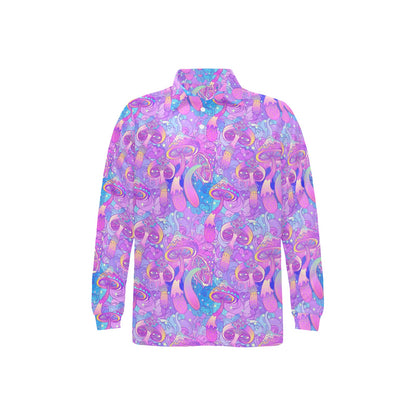 Psychedelic Trippy Mushroom Print Long Sleeve Polo Shirt For Men's