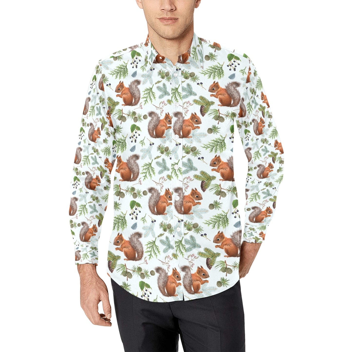 Squirrel Print Design LKS308 Men's Long Sleeve Dress Shirt