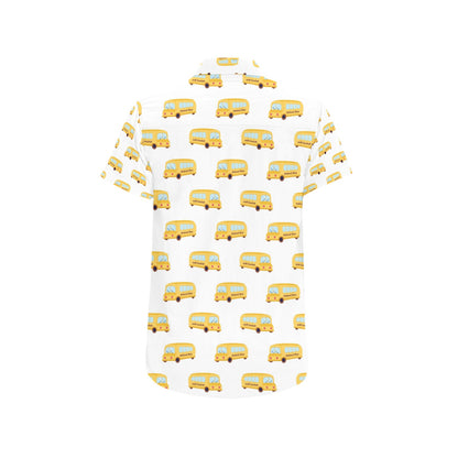 School Bus Print Design LKS306 Men Short Sleeve Button Up Shirt