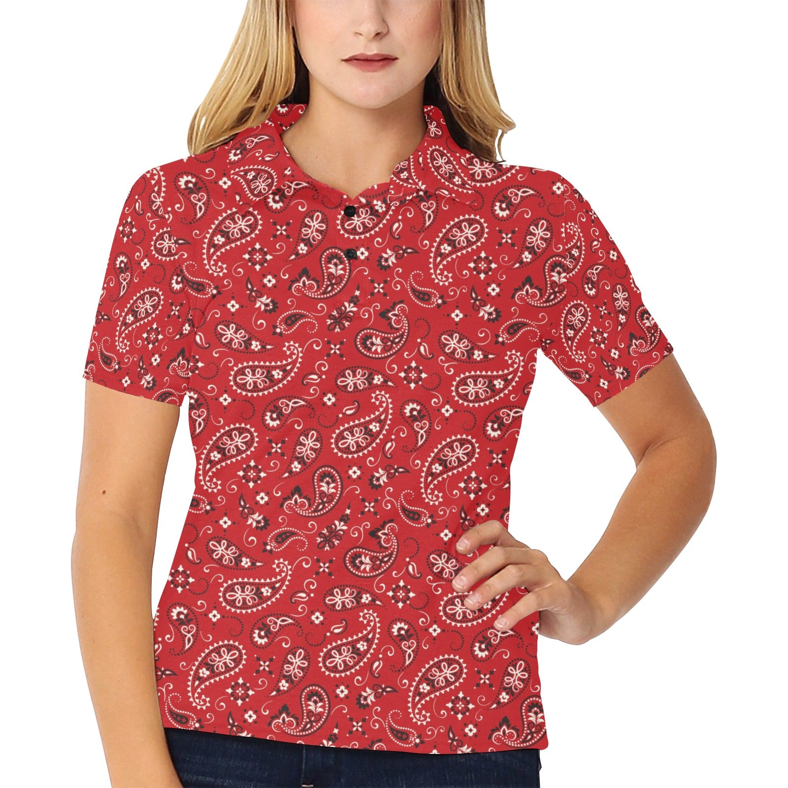 Bandana Paisley Red Print Design LKS3011 Women's Polo Shirt