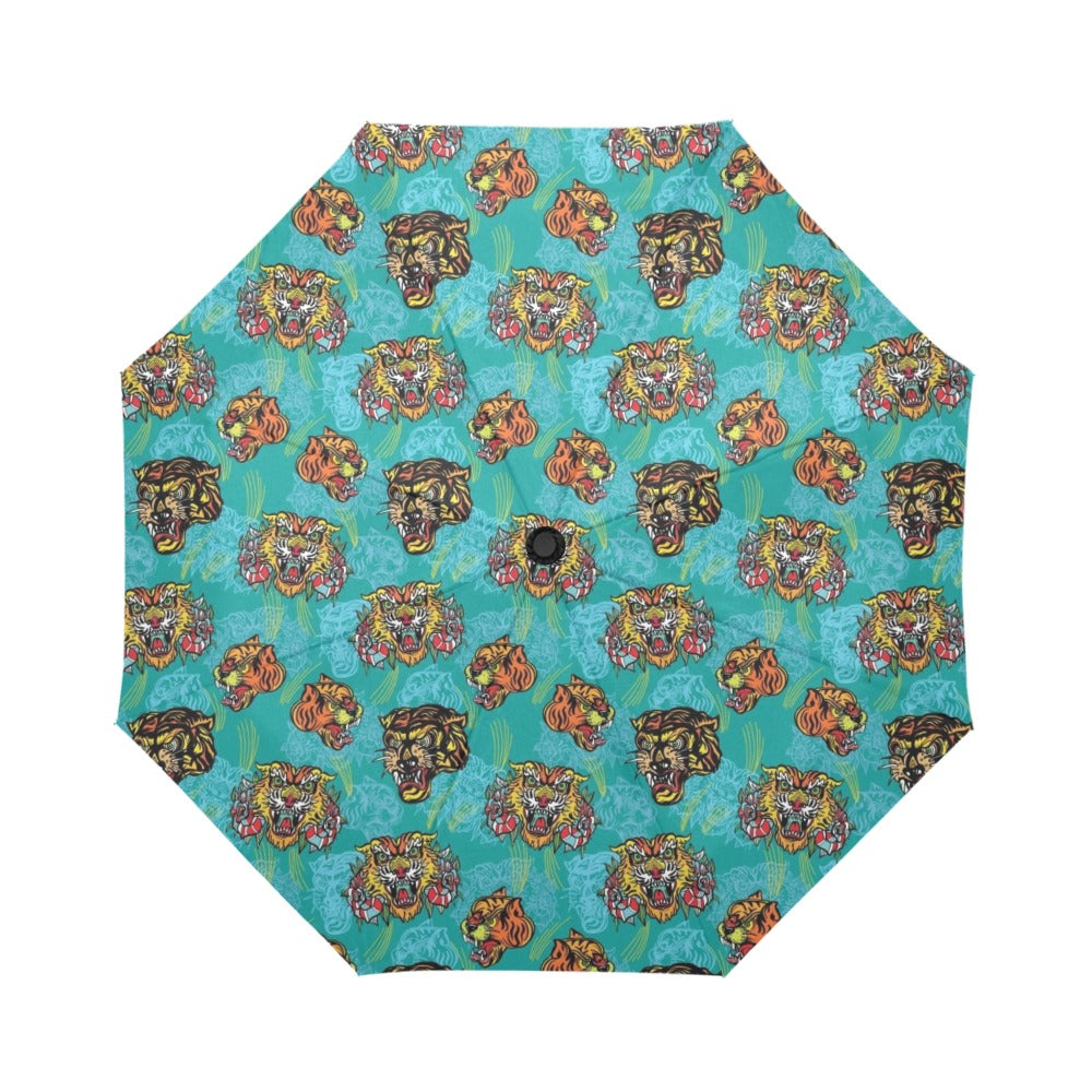 Tattoo Tiger Head Print Design LKS304 Anti-UV Automatic Umbrella