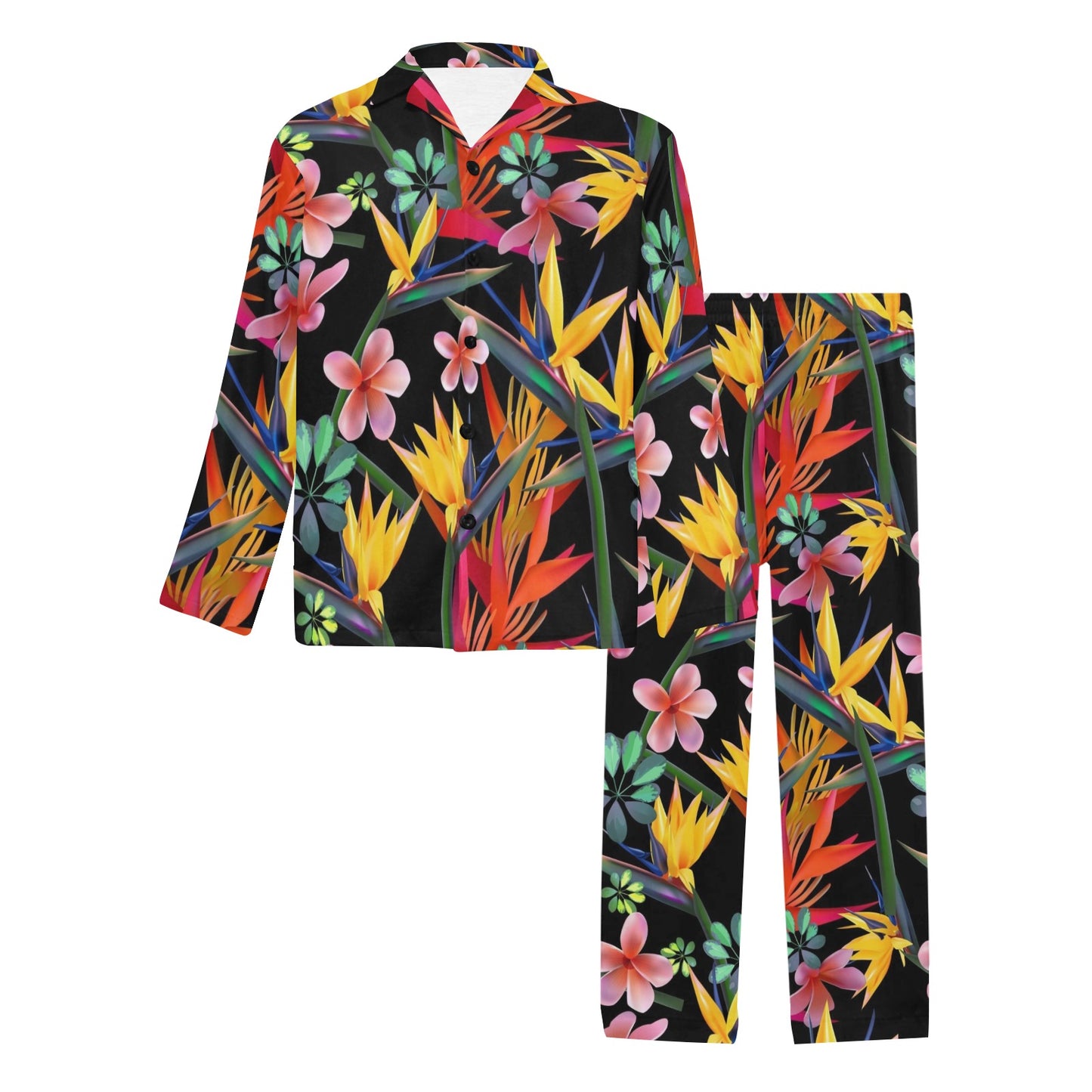 Tropical Flower Pattern Print Design TF015 Men's Long Pajama Set