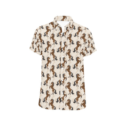 Horse Print Design LKS308 Men Short Sleeve Button Up Shirt