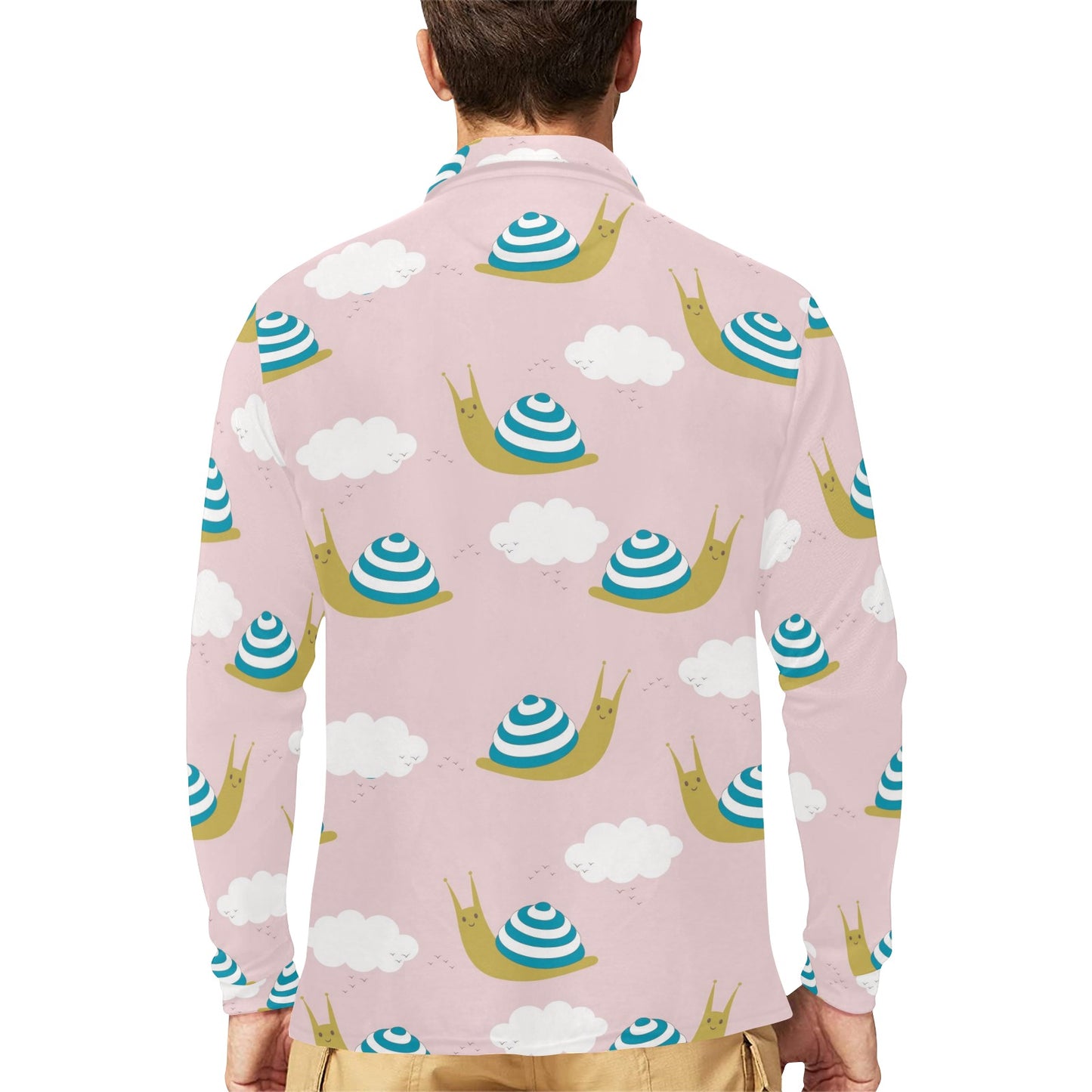Snail Pattern Print Design 02 Long Sleeve Polo Shirt For Men's